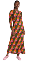 La Doublej Floral Striped-print Long-sleeve Maxi Swing Dress In Orange Gerber