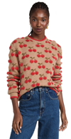 La Doublej Cherry Intarsia-knit Jumper In Camel / Red