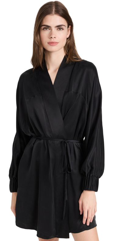 Lunya Washable Silk Short Robe In Immersed Black