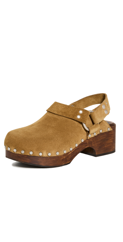 Re/done Women's 70s Studded Suede Slingback Clogs In Brown