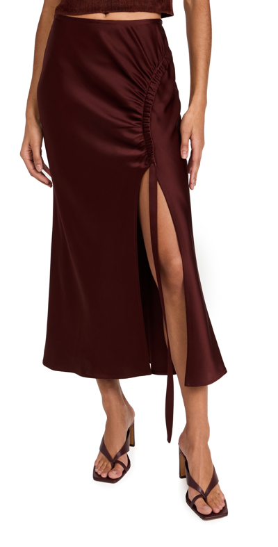Lapointe Women's Doubleface Satin Draped Tab Slit Midi Skirt In Burgundy,pink