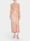 Lapointe Draped Satin Midi Slit Skirt In Dune