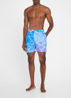 Blue Sky Inn Blue, Pink And Purple Pool Print Swim Trunks In Ao Print Pool