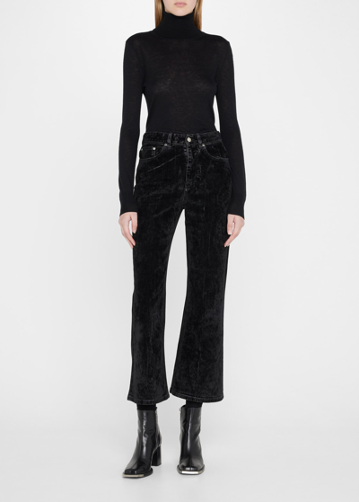 Stella Mccartney Cropped Velvet-denim Kick-flare Jeans In Black