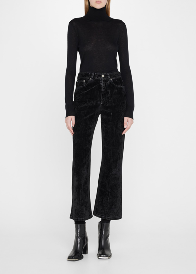 Stella Mccartney Cropped Velvet-denim Kick-flare Jeans In 1082 Washed Black