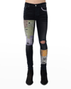 Amiri Bandana Patch Distressed Detail Denim Skinny Jeans In Aged Black