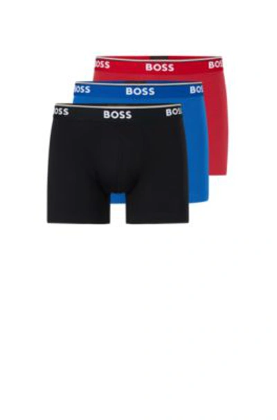 Hugo Boss Three-pack Of Stretch-cotton Boxer Briefs With Logos In Patterned