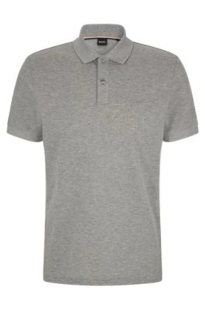 Hugo Boss Pallas Regular-fit Polo Shirt In Cotton With Embroidered Logo In Silver