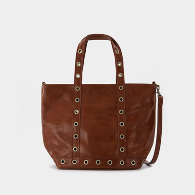 Vanessa Bruno Small Crinkled Leather And Eyelets Cabas Tote In Havane