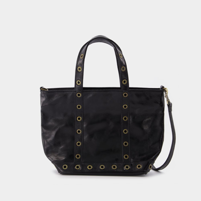 Vanessa Bruno Small Crinkled Leather And Eyelets Cabas Tote In Black