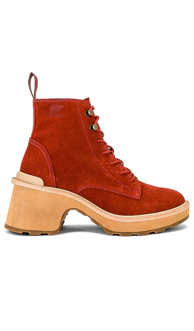 Sorel Hi-line Lace Heel Boots In Warp Red, Tawny Buff