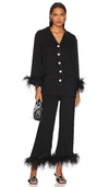Sleeper Party Pajama Set With Double Feathers In Black