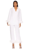 Sleeper Party Ostrich Feather-trim 2-piece Pajama Set In White