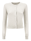 Brunello Cucinelli Diamond Cashmere And Silk Cardigan In Pearl