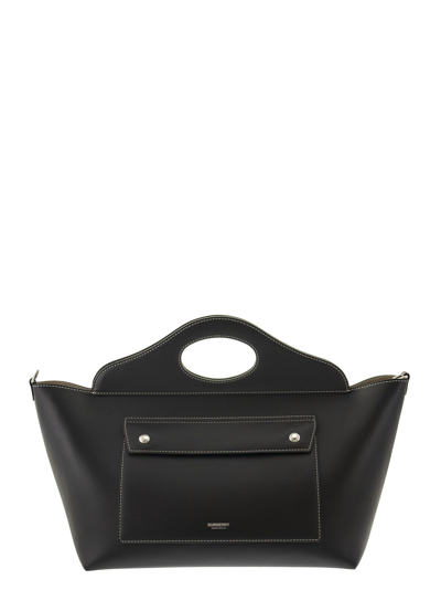 Burberry Small Tote Pocket Bag In Soft Leather In Black