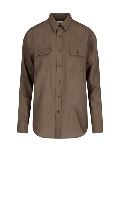 Saint Laurent Pockets Wool Shirt In Brown