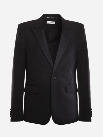 Saint Laurent Suit Made Of Wool With Satin Inserts In Black