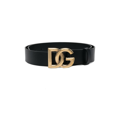 DOLCE & GABBANA BLACK DG LOGO LEATHER BELT,BC4644AX62216979997