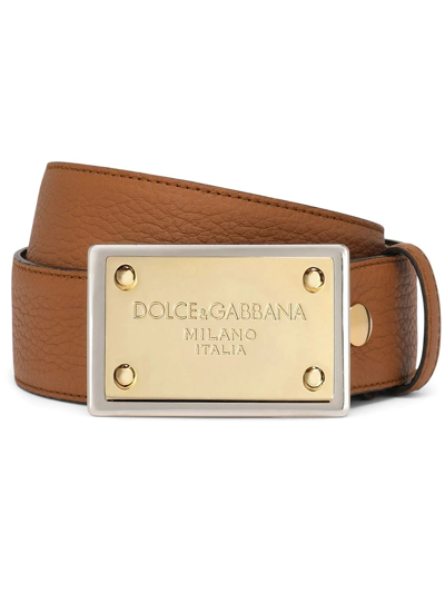 Dolce & Gabbana Logo-plaque Leather Belt In Brown