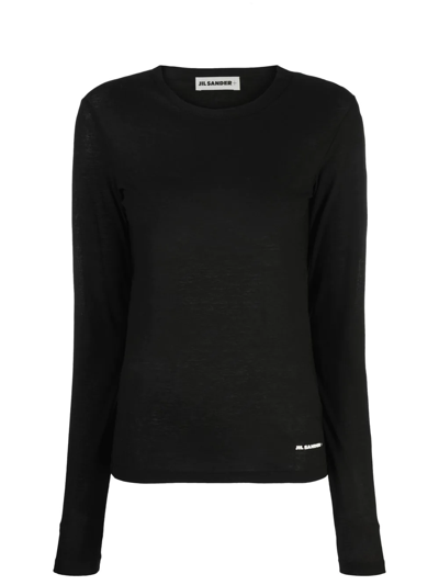 Jil Sander Round-neck Long-sleeve Knitted Top In Black