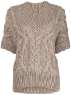Isabel Marant Cable-knit Short-sleeved Top In Brown