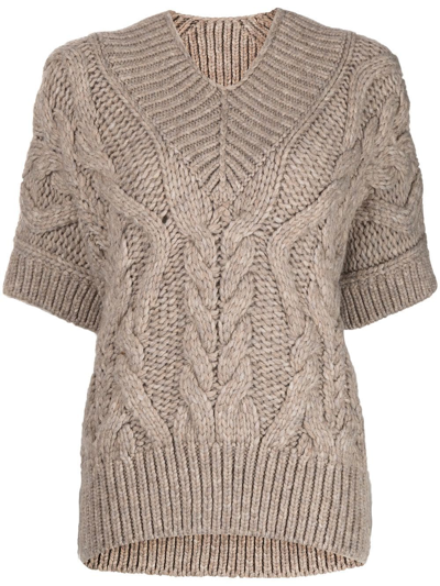 Isabel Marant Cable-knit Short-sleeved Top In Brown