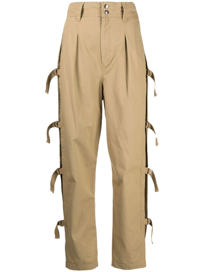 Isabel Marant Étoile Keowina High-rise Cotton Twill Tapered Pants In Light Khaki