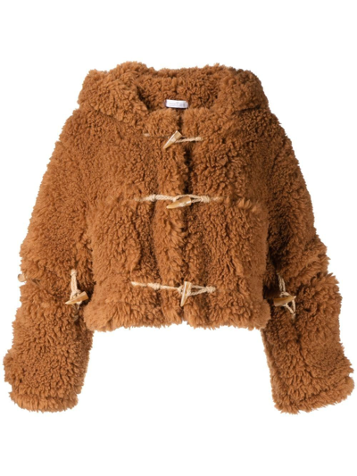 Rokh Faux-fur Hooded Duffle Jacket In Brown