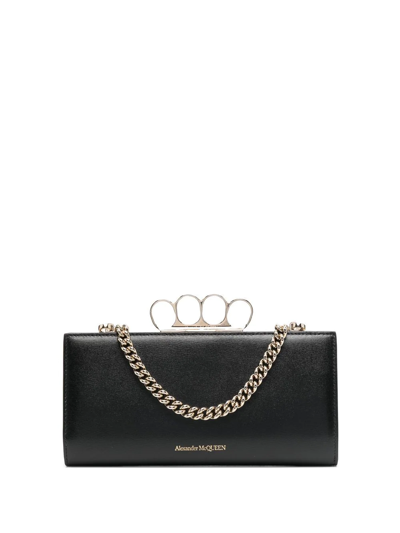 Alexander Mcqueen Four-ring Detail Clutch Bag In Nero