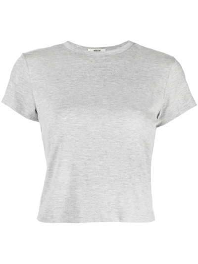 Agolde Adine Cropped Cotton Crewneck Tee In Heather Grey