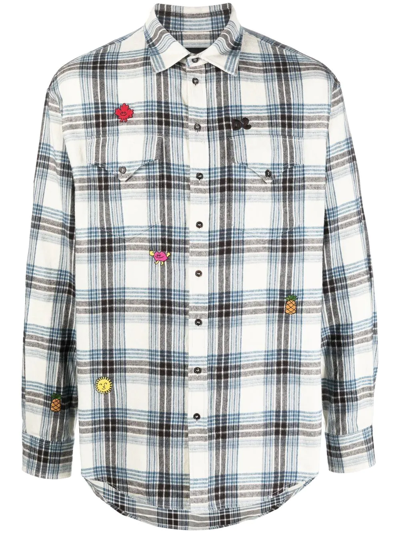 Dsquared2 Embroidered-detail Plaid-check Print Shirt In Weiss
