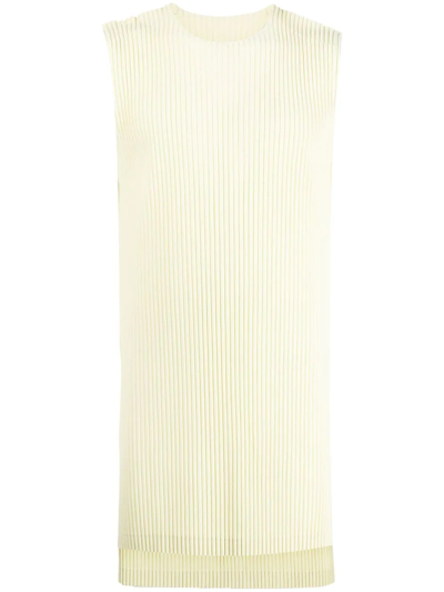 Issey Miyake Pleated Fabric Long Top In Yellow