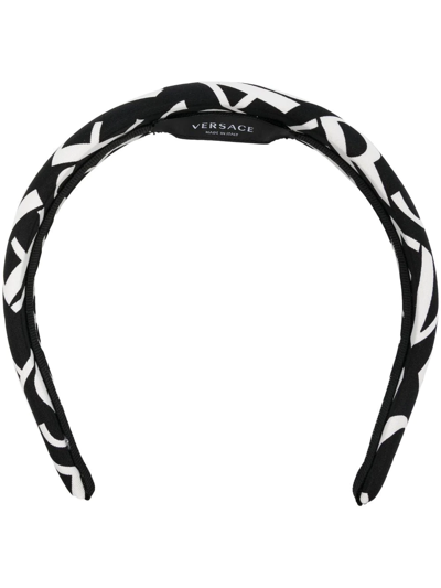 Versace Silk Logo-print Hairband In Black