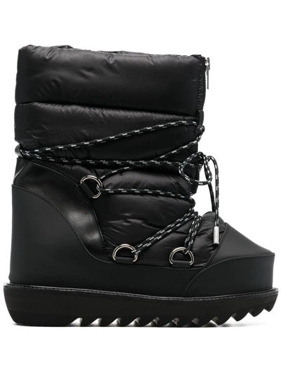 Sacai Quilted Shell And Leather Lace-up Boots In Black