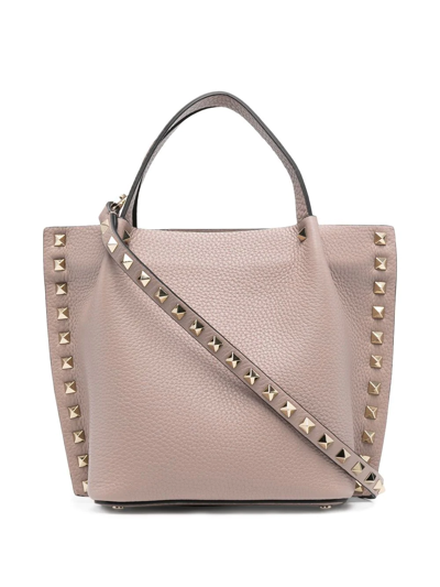 Valentino Garavani Rockstud Leather Tote Bag In Nude