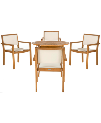 Safavieh Chante Round Table 5-piece Indoor/outdoor Dining Set In Teak