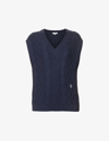 Sporty And Rich Embroidered Cable-knit Cotton Vest In Navy Navy