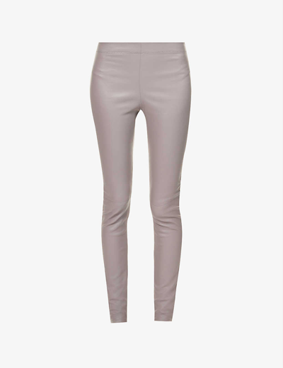 Joseph Gathered Mid-rise Leather Legging In Mid Grey