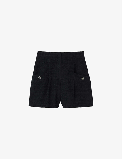 Sandro Cadaques High Waist Pleated Tweed Shorts In Black