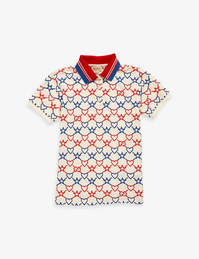 Gucci Kids' Gg Monogram Stretch-cotton Polo Shirt 4-10 Years In Bone/mix
