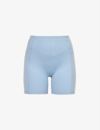 Le Ore Andria Fitted High-rise Recycled-polyester-blend Shorts In Chambray
