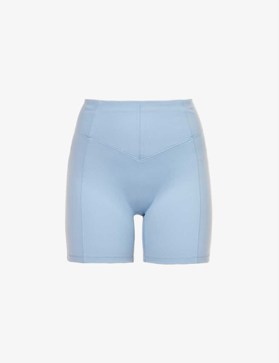Le Ore Andria Fitted High-rise Recycled-polyester-blend Shorts In Chambray
