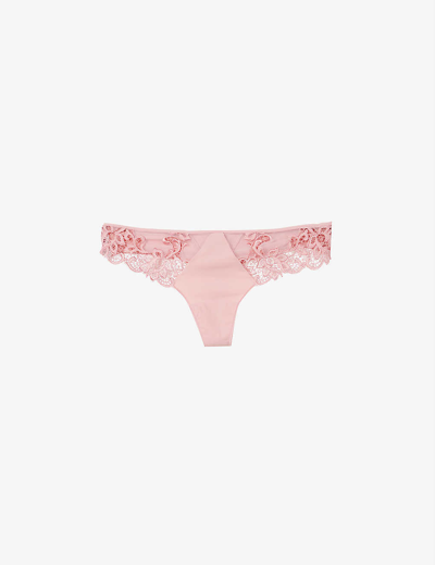 Simone Perele Saga Mesh And Stretch-lace Thong In Light Pink