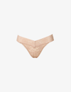 Hanky Panky Daily Lace Mid-rise Stretch-lace Thong In Taupe