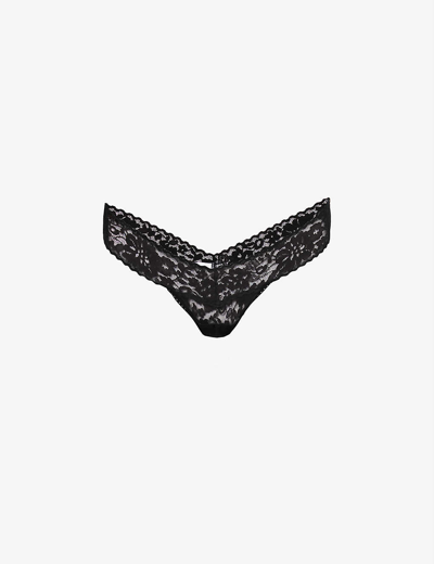 Hanky Panky Daily Lace Mid-rise Stretch-lace Thong In Black