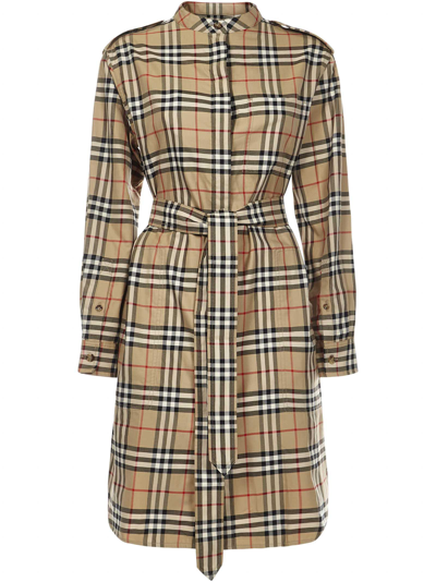 Burberry Aurelia Belted Checked Cotton Dress In Default Title