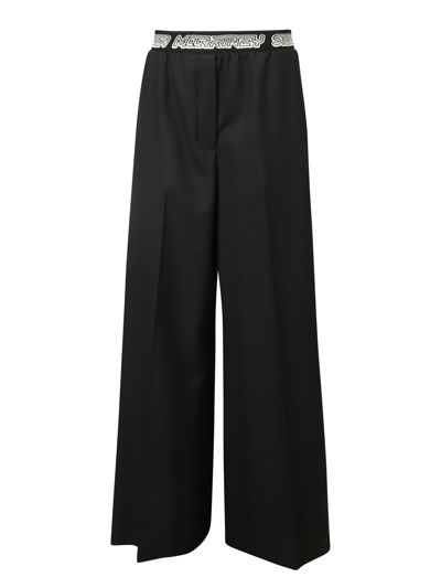 Stella Mccartney Logo-waistband Wide-leg Trousers In Black