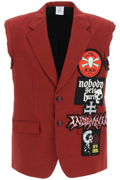 Vetements Metal Patch Vest In Red Pepita (red)