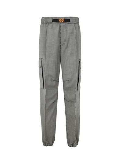 Versace Informal Pant In Pied De Poule Wool In White