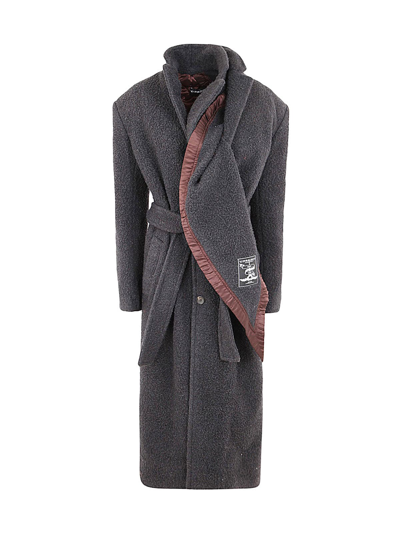 Y/project Scarf Maxi Coat In Dark Grey